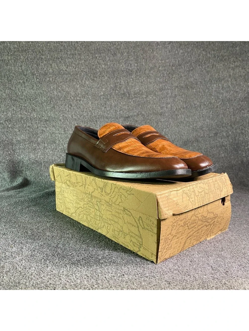 Men’s Brown Leather Slip On Penny Loafers Dress Casual Shoes Size 8 EU 41
